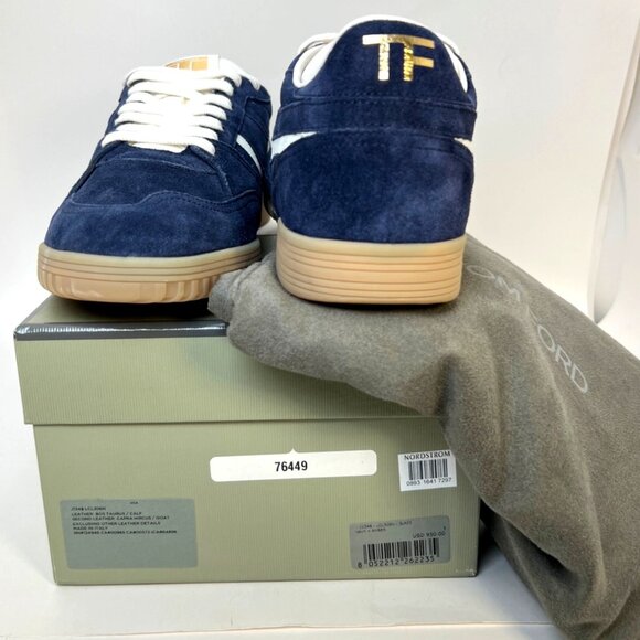 Tom Ford Jackson Suede Low Top Sneaker Navy Blue Lace-Up Men Size 9 UK8 - Picture 10 of 14